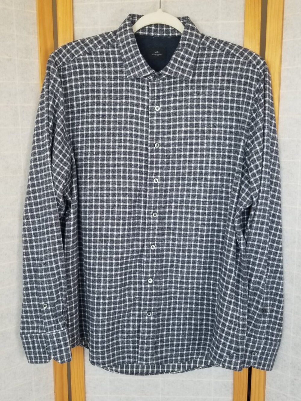 Navy Blue Check Flannel Shirt Anthony Mason Bespoke Designer XXL